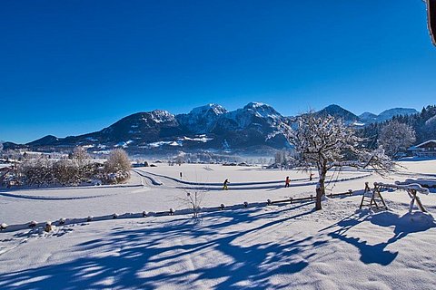 Winterpanorama, direkt an der Langlaufloipe Schönau gelegen